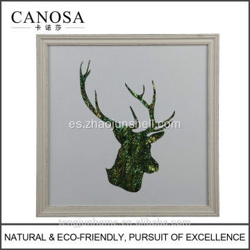 CANOSA verde ciervo cabeza pared cuadro con marco de madera
